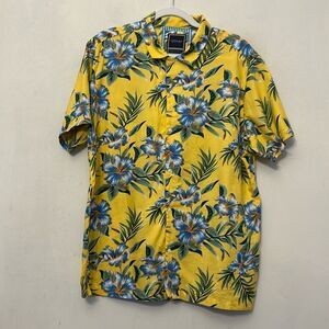 Cactus Man yellow short sleeve tropical floral button front shirt Size XL EUC